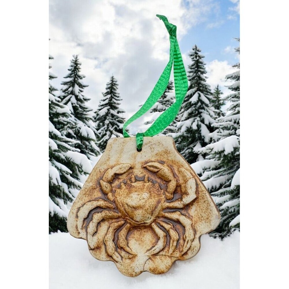 Handcrafted Ceramic Crab Christmas Tree Ornament Shell Beach Ocean Nautical